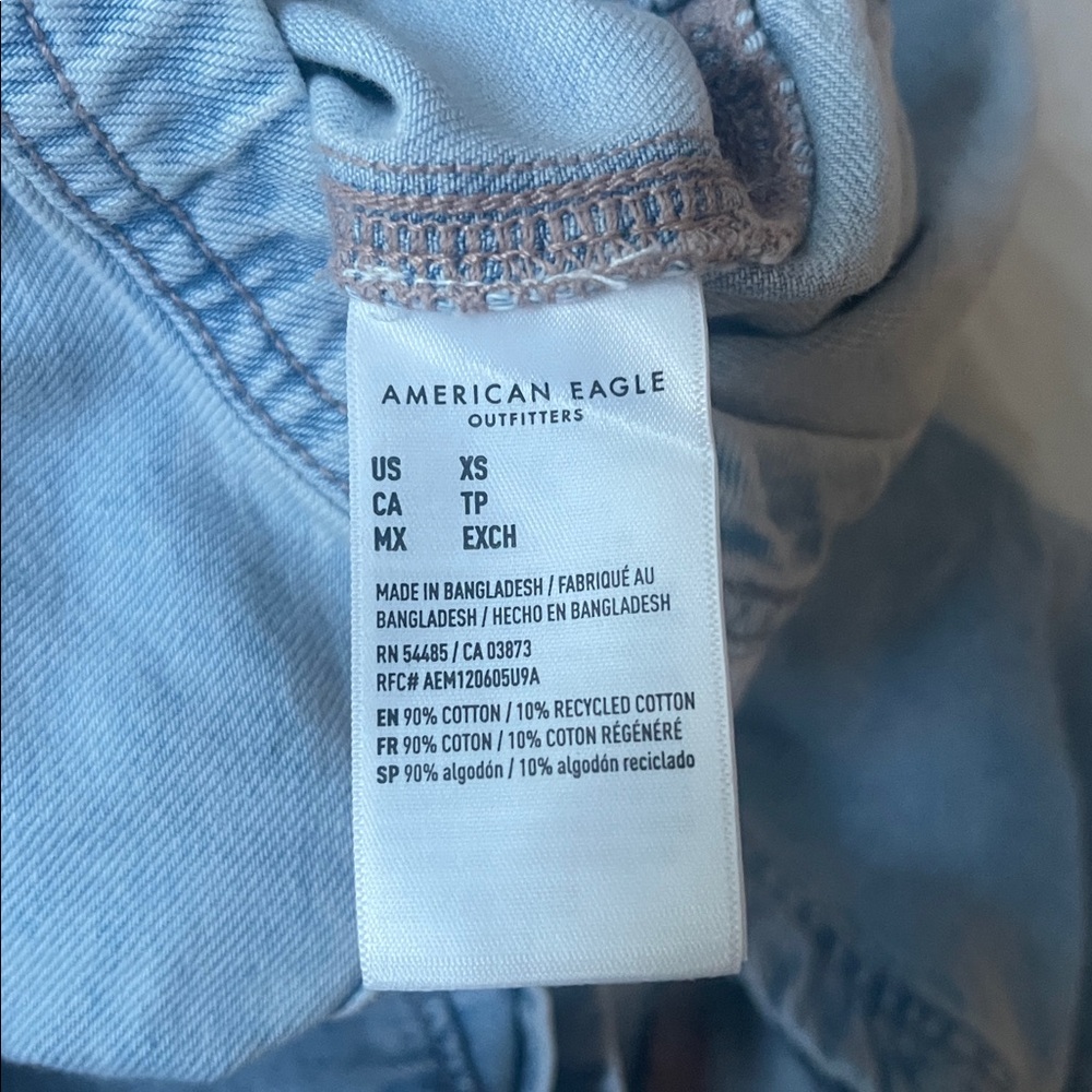 Crew Neck Button Up Denim Romper Size XS - Picture 5 of 5